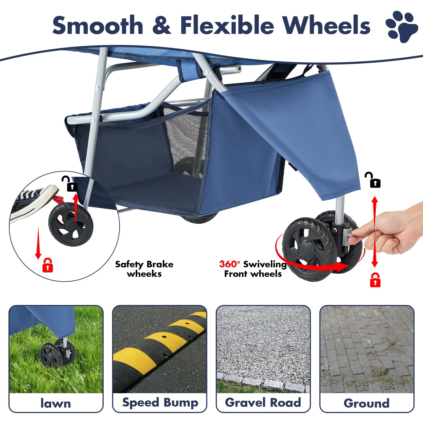 JHK 3 Wheels Foldable Pet Stroller for Small Dogs and Cats Mesh Windows Storage Basket Cup Holder for Outdoor Use