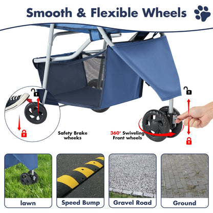 JHK 3 Wheels Foldable Pet Stroller for Small Dogs and Cats Mesh Windows Storage Basket Cup Holder for Outdoor Use