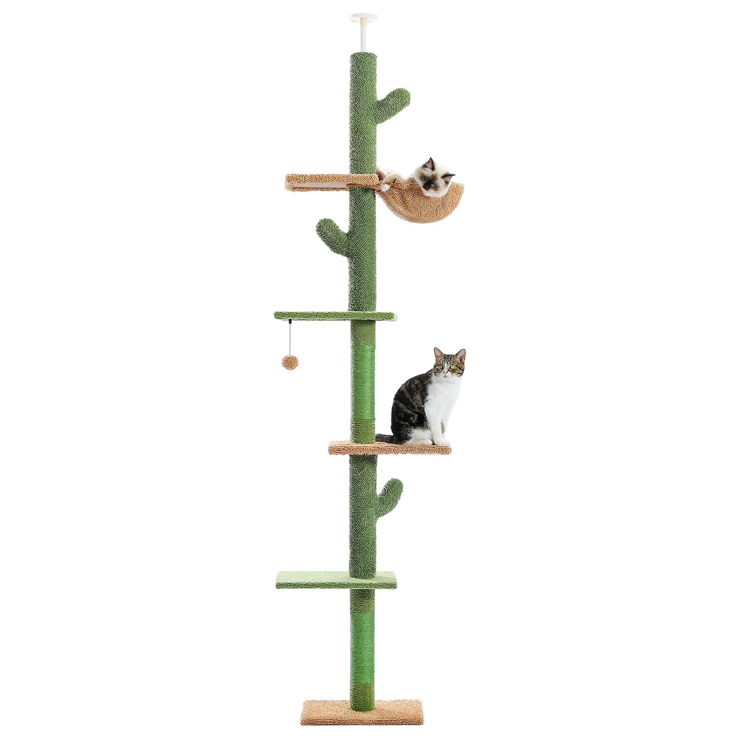 Cat Tree 5-Tier Floor to Ceiling Cat Tower Hammock Dangling Ball for Indoor Cats