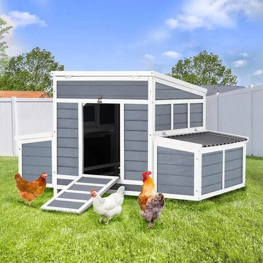 6-Box Nesting Wooden Chicken Coop for Outdoor Backyard, Large Hen House Hutch for Poultry Pets
