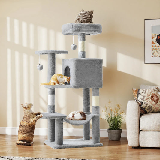 JHK 44In Cat Tree Tall Multi-Cat Climbing Tower Natural Sisal Scratching