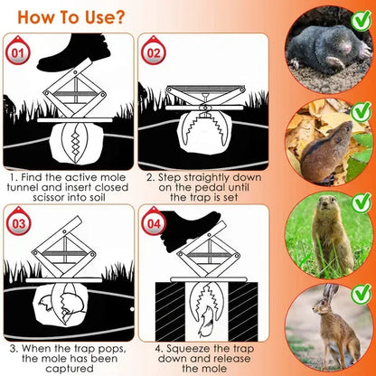 2PCS Easy Setup Mole Traps Outdoor Reusable Scissor Mole Gopher Rodent Control Trap Solid Metal Material For Lawn Garden Yard